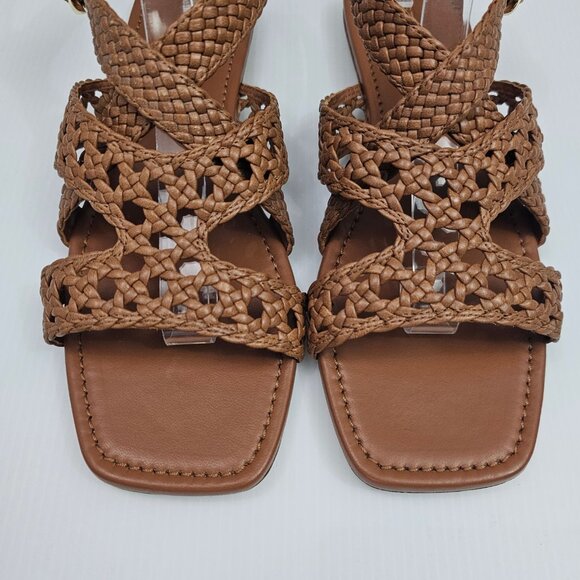 Stuart Weitzman Thea Sandal Womens 8 Tan Woven Leather Flat Summer Designer - Picture 6 of 14